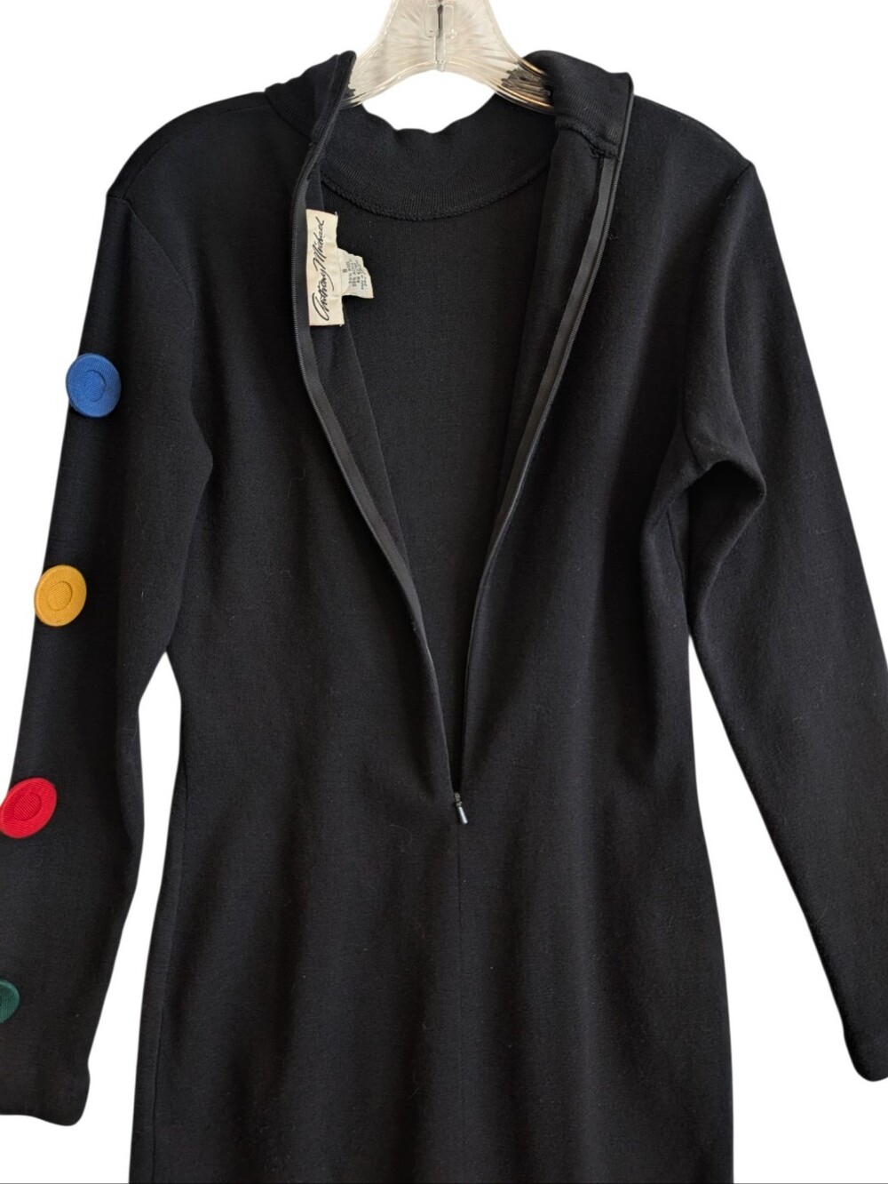 Anthony Michael Wool Blend Sweater Dress Small Black Body Con 80s Pop Art - Picture 5 of 9